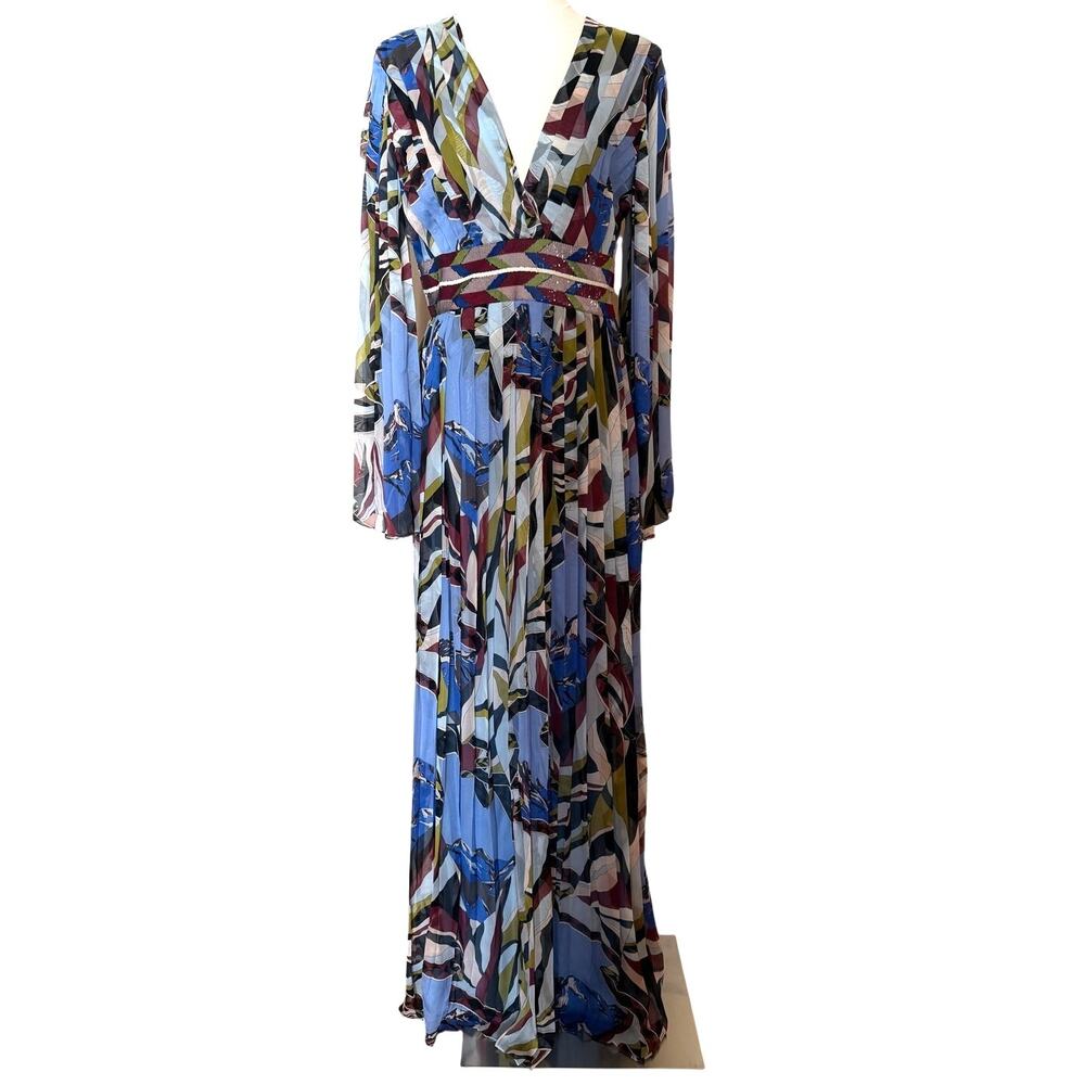 Emilio Pucci NWT Vintage Silk Sequin Iride Pattern Blue Dress Gown RARE -42/US8